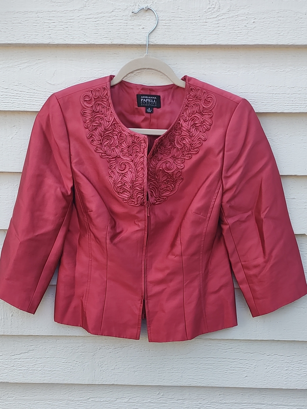 Adrianna Papell Rose Red Embroidered Collar Tailored Jacket